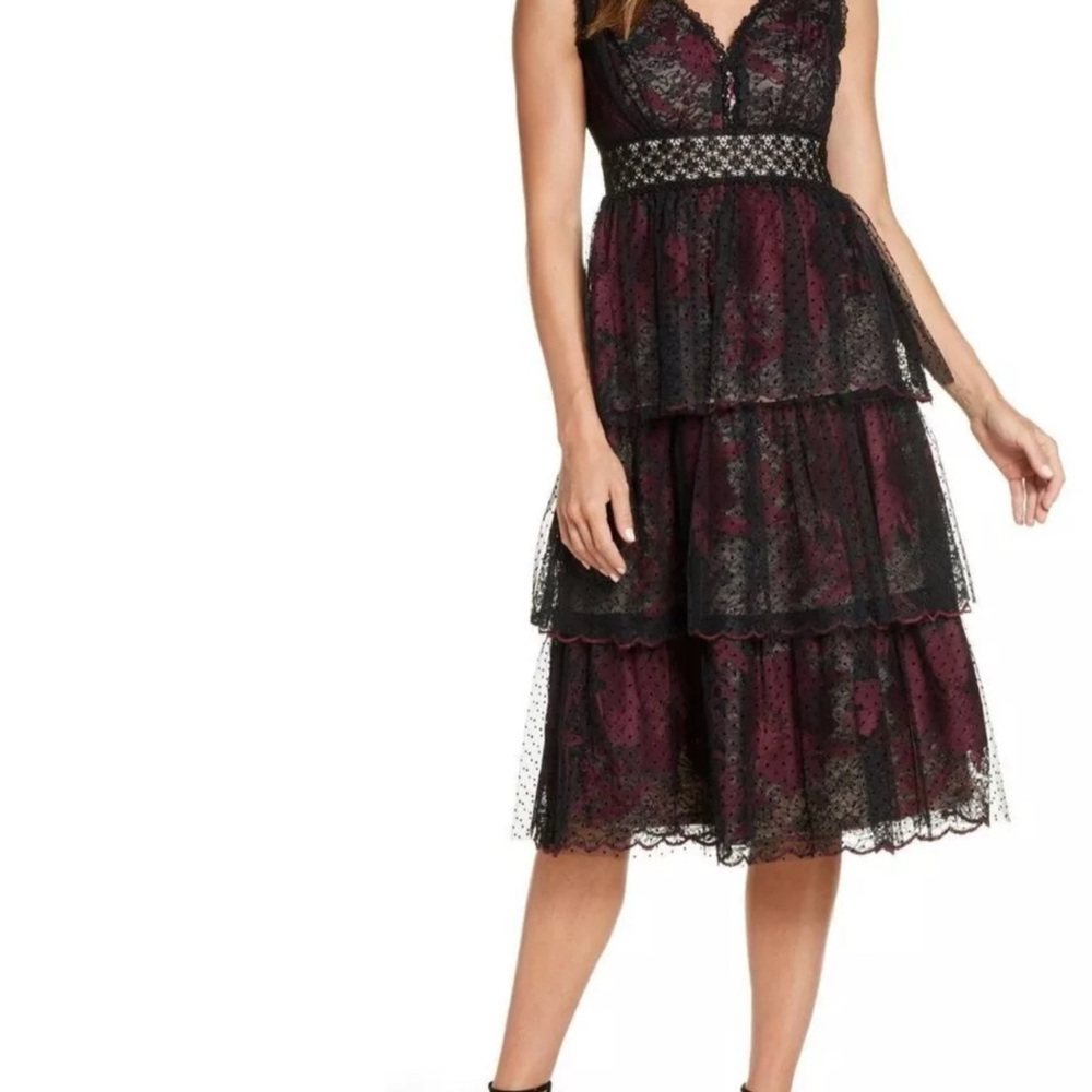 Nike Black and Burgundy Lace Midi Dress